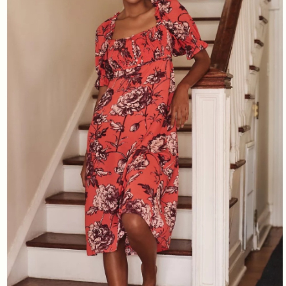 NWT Anthropologie Puff-Sleeve Smocked Dress SIZE S